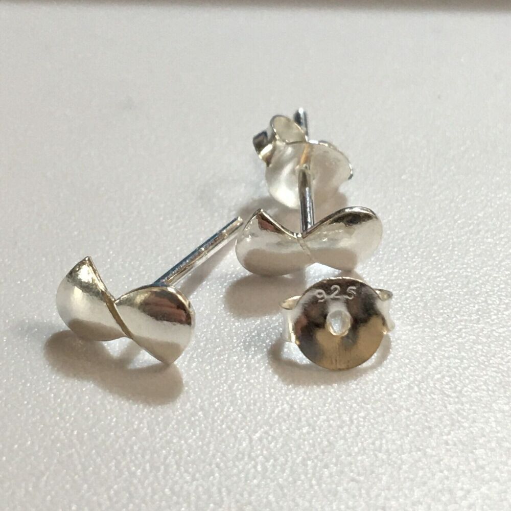 Sterling Silver Earrings 925 Minimalist Bow 10mm Posts Studs